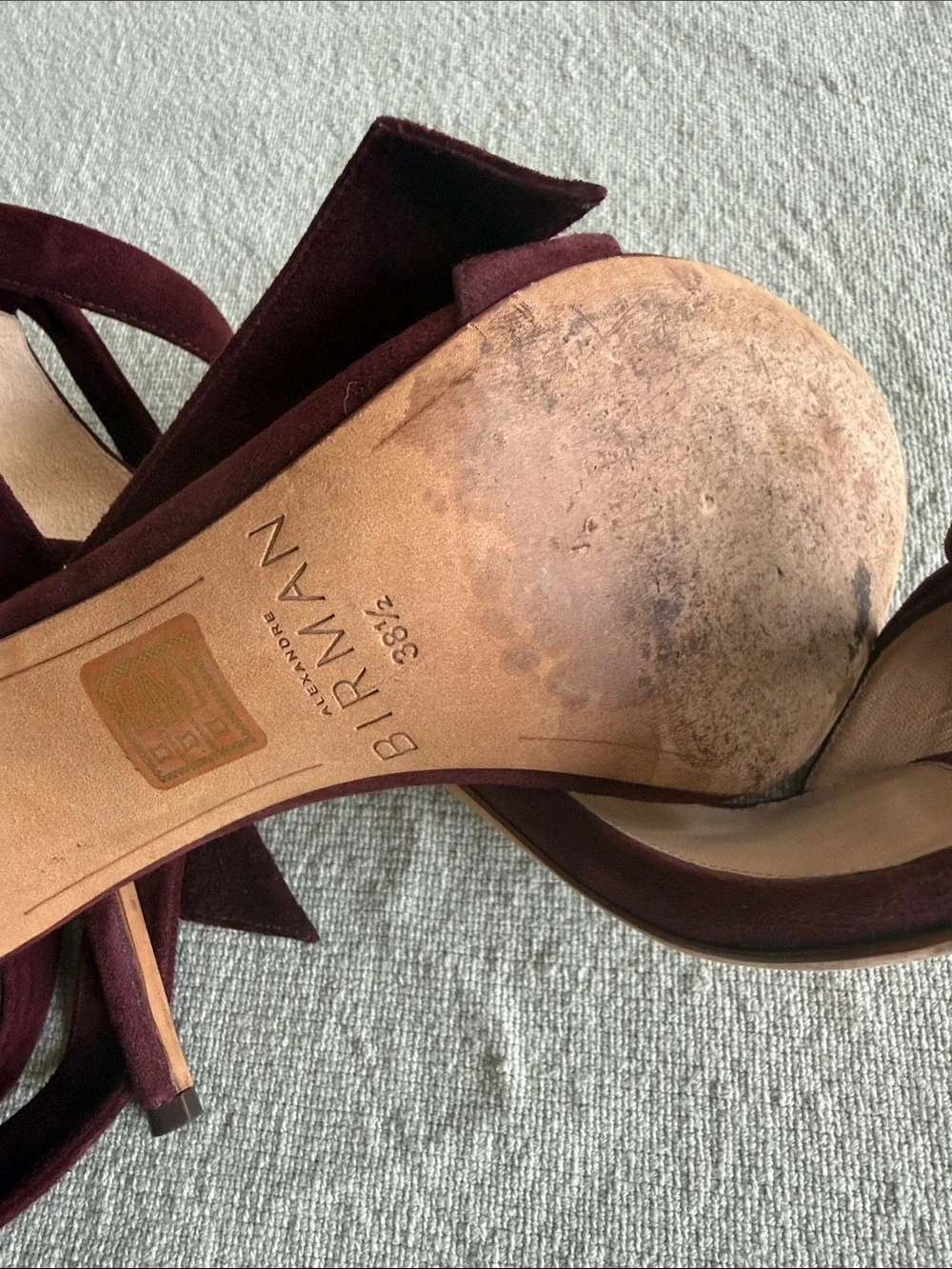Alexandre Birman Burgundy Suede Knotted Open-Toe Ankle-Tie Heels